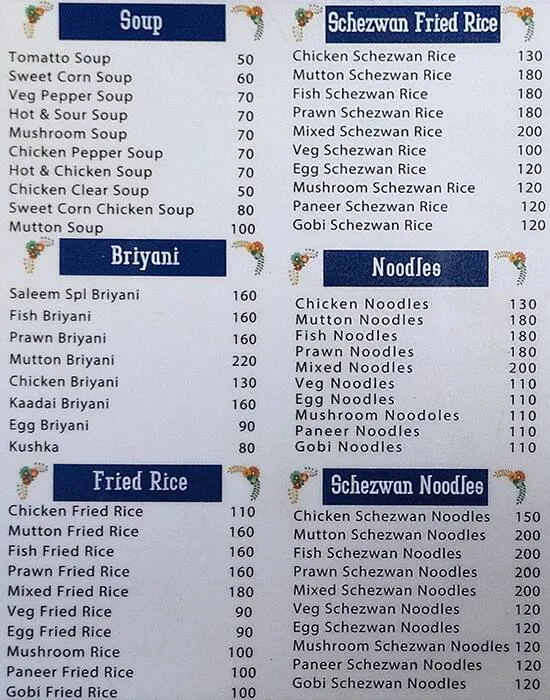 Saleem Biryani menu 