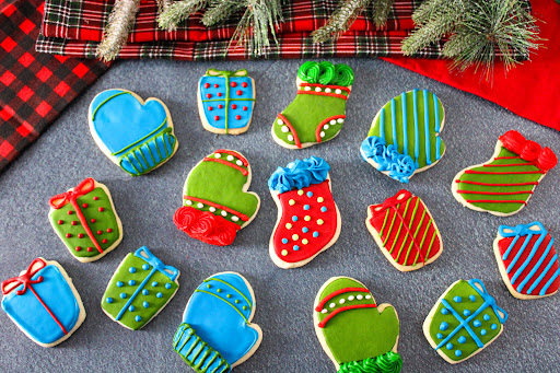 Easy Sugar Cookies decorated for Christmas.