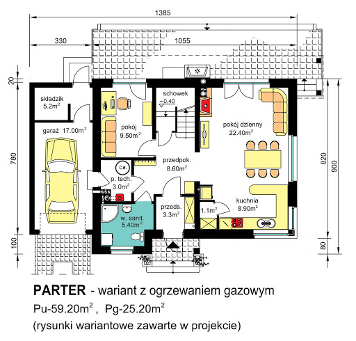 BW-36 wariant 6 - Rzut parteru - propozycja adaptacji - ogrzewanie gazowe