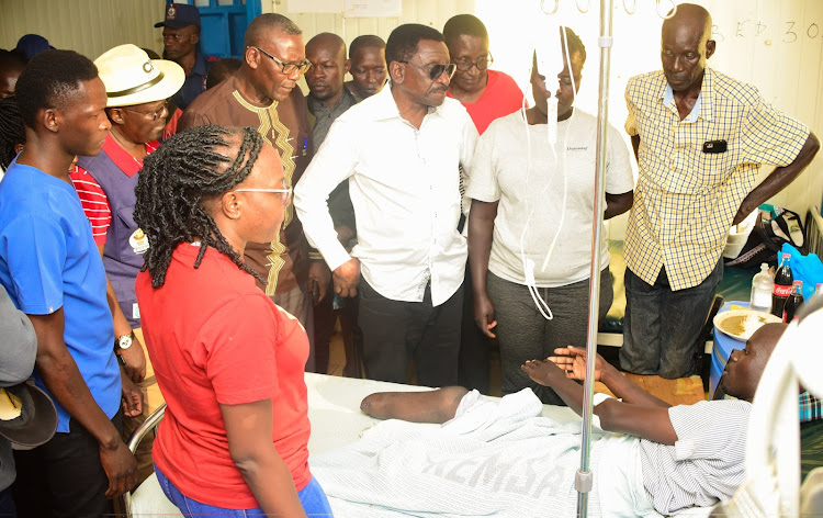 Siaya Governor James Orengo visiting victims of alleged police brutality during anti-government demos last month