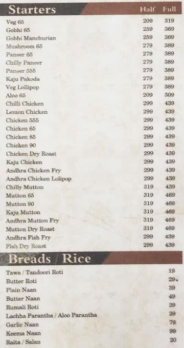 Andhra By Nature menu 