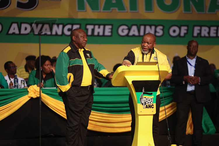 Gwede Mantashe steps in to call for order as ANC members heckle party president Cyril Ramaphosa during his political report at Nasrec, December 16 2022. Picture: ALAISTER RUSSELL/SUNDAY TIMES