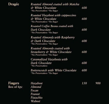 Fonce Chocolatier menu 