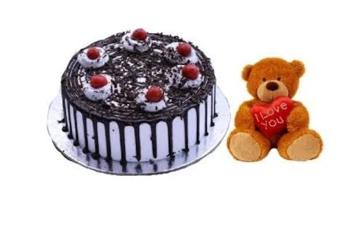Heavenly Black Forest Cake & 1 Teddy Bear Cute [500 Gram]