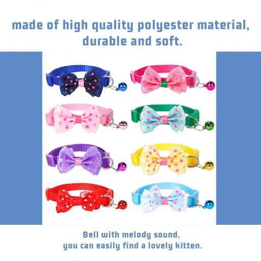 1pc Colorful Cat Collar Dogs Necklace Adjustable Collar Safety Buckle Dog Cat Accessories Fashion Bow With Bell Pet Supp