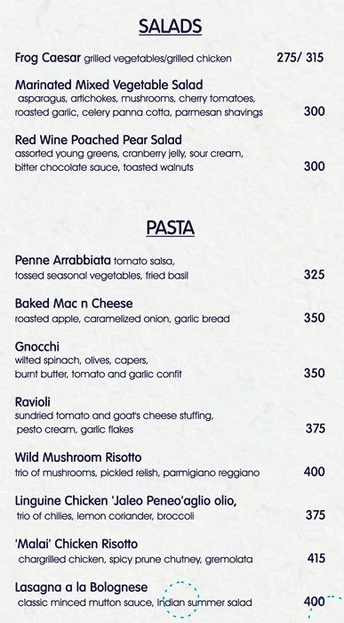 Blue Frog menu 