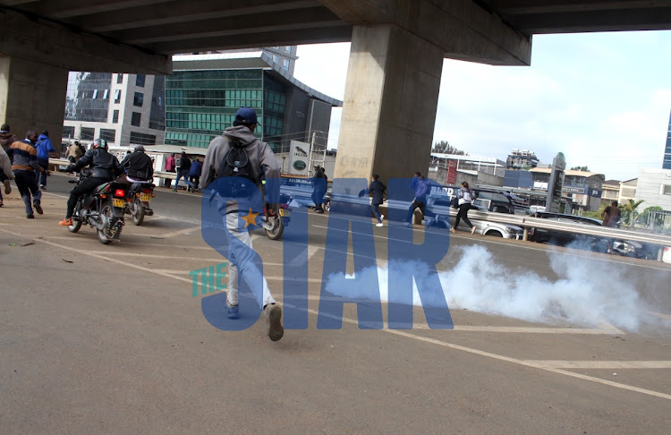 Traffic jam along Waiyaki Way after matatu operators blocked the round about citing harassment from officers on Thursday, May 19 2022.