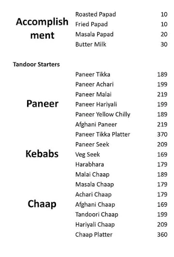 Sadda Punjab menu 