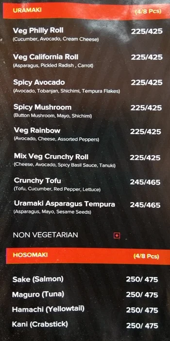Sumo Sushi menu 
