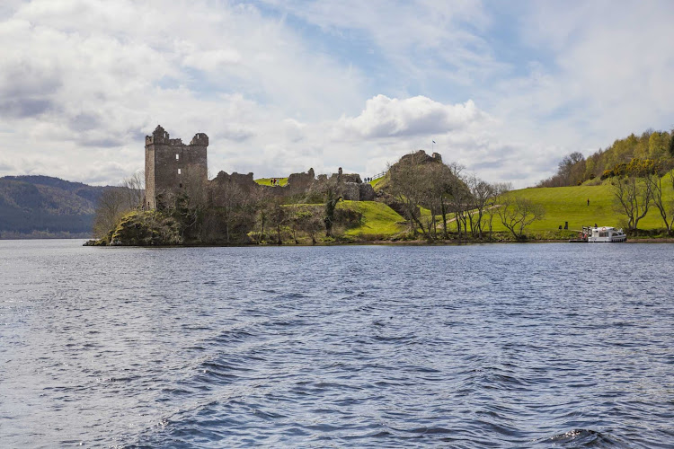 A view of Urquhart Castle and Loch Ness in north-central Scotland. 