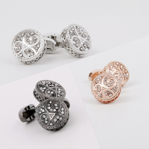 Title 5, Mens Round Retro Pattern Diamond Metal Cufflin...