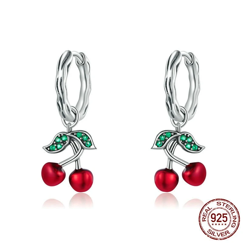 Originele Zoete Kers S925 Zilveren Oorbellen Dames Sieraden Fijn Ontwerp Elegantie Perfect Cadeau Voor Haar Comfortabel en Stijlvol Tijdsloos