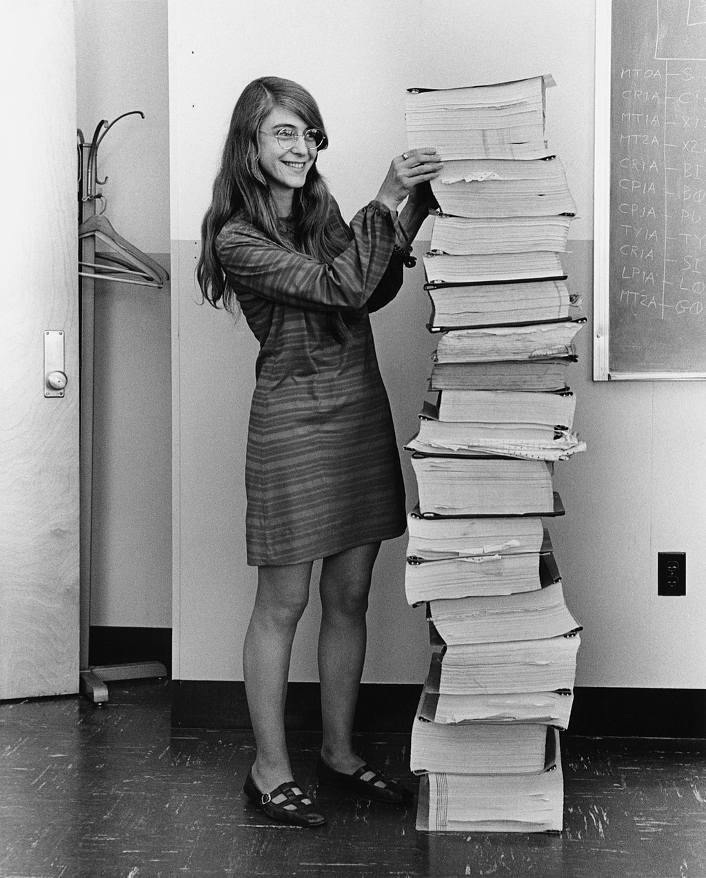 Hamilton stood next to the Apollo mission's code in 1969. Photo courtesy Wikimedia Commons.