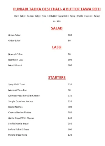 Punjabi Tadka Pure Veg Restaurant menu 