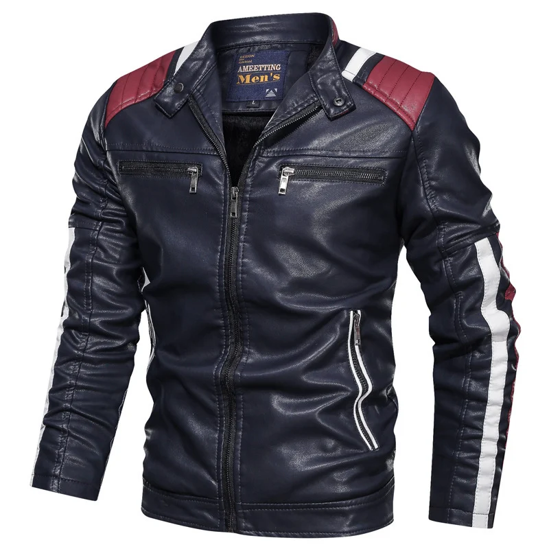 Title 4, Mens Stand-up Collar Color Matching Casual Lea...