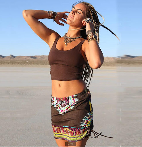 Title 4, Navel-baring Short Skirt with Geometric Totem D...