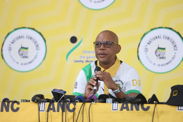 ANC spokesperson Pule Mabe during a media briefing ahead of the ANC's 55th national elective conference in Nasrec, Johannesburg.