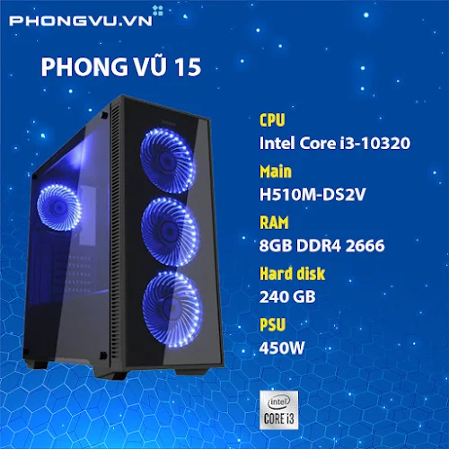 Máy tính để bàn/PC Phong Vũ 15 (Intel Core i3-10320/8GB/240GB SSD/Free DOS) - Hàng trưng bày