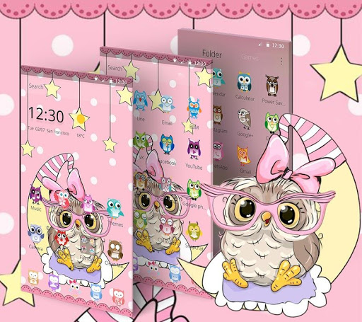 Pink Cartoon Moon Owl Theme