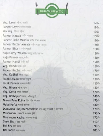 Hotel Hari Om Palace menu 