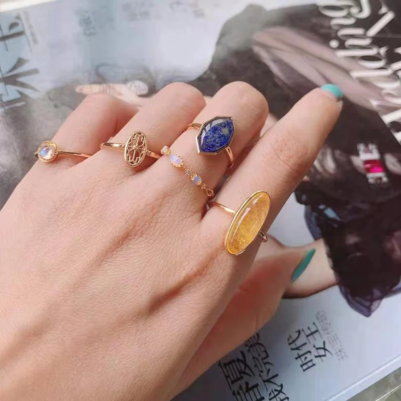 Title 6, Vintage Natur Gold Haar Kristall Ring. Elegante...