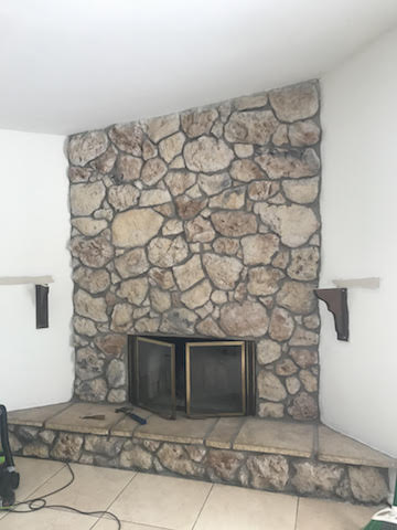 stone fireplace whitewash