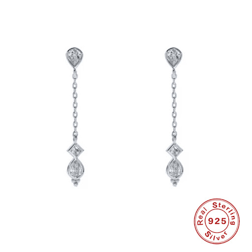 Title 6, Sterling Silver Tassel Chain Diamond Earrings. ...