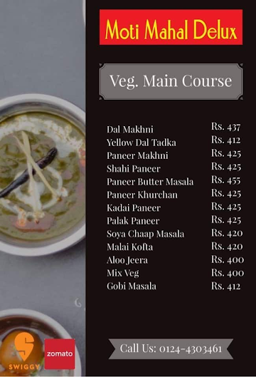 Moti Mahal Social menu 