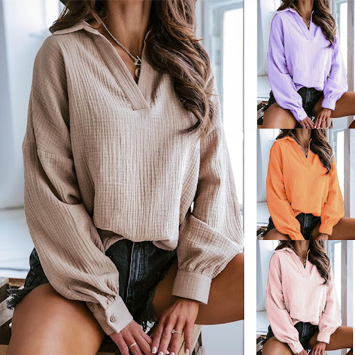 Title 4, Lapel Lantern Long Sleeve Solid Color Shirt for...