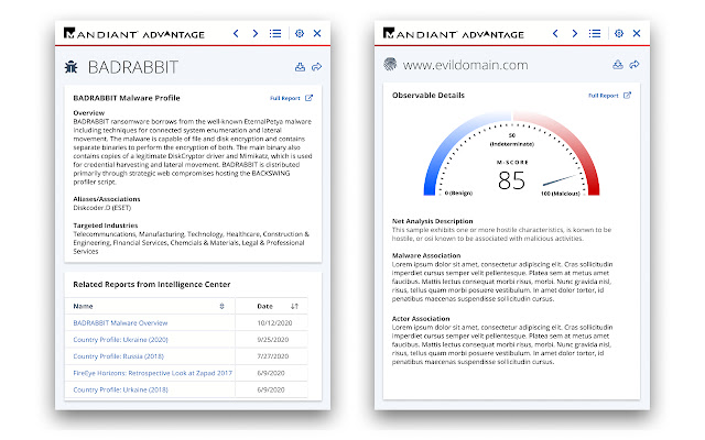 Mandiant Advantage | Threat Intelligence chrome extension