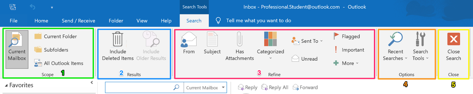 Screenshot of the Search ribbon in Outlook