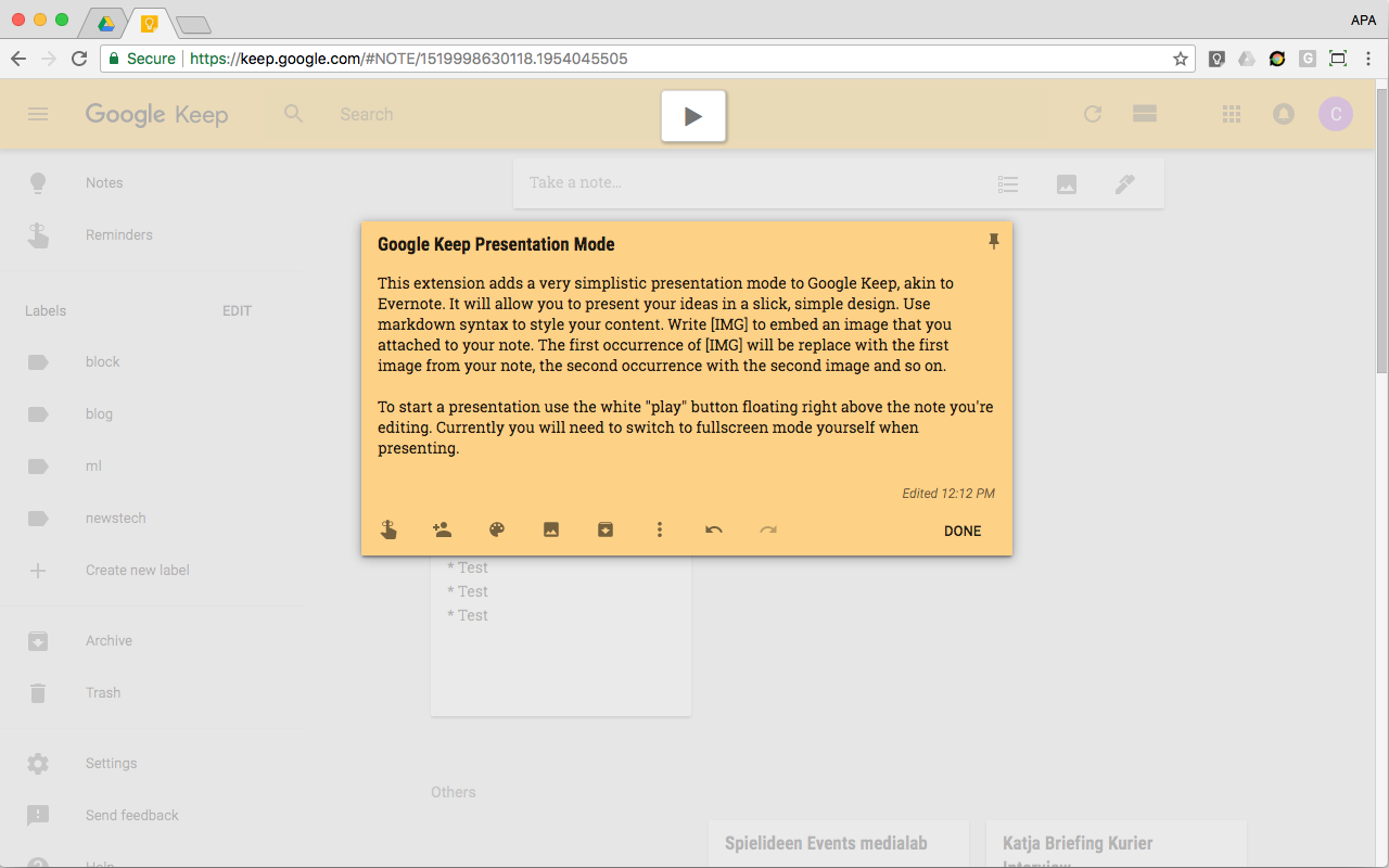 Google Keep Presentation Mode Preview image 1