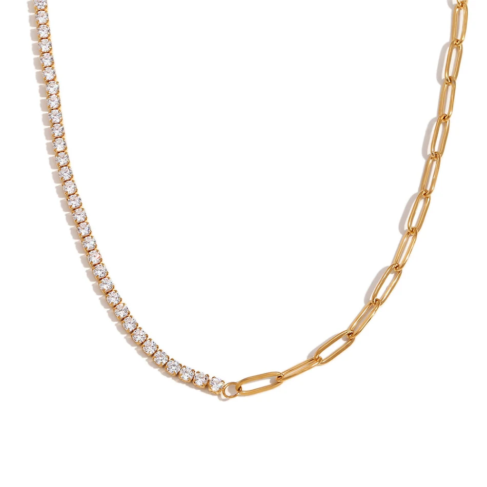 Ensemble de bijoux élégant en acier inoxydable plaqué or 18K avec zircon, comprenant collier, bracelet et clous d'oreilles, pour un look sophistiqué.