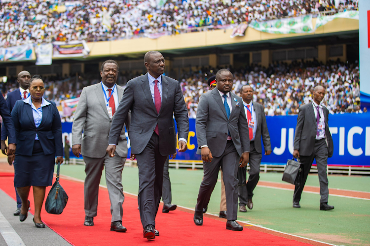 President William Ruto arriving at the swearing-in ceremony of the Democratic Republic of Congo President Félix Tshisekedi at the Martyrs Stadium in Kinshasa on January 20, 2024.