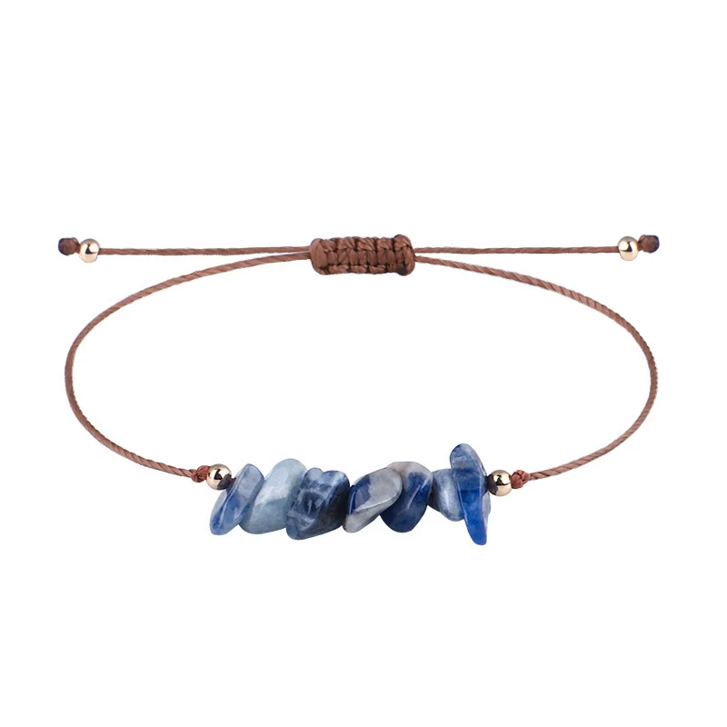 Armband met onregelmatige ruwe stenen en geweven gewaxte draad, Boho stijl, natuurlijke elegantie, verstelbaar.