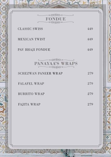 Panayaa menu 