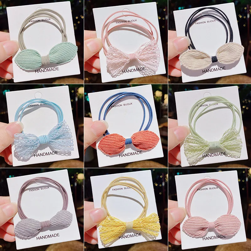 Children's hair ties that won't hurt hair. Bowknot and rabbit ear rubber bands. Cute and gentle hair accessories for gir