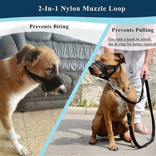 Soft Nylon Dog Muzzle Anti Barking Training Pet Mouth Mask Harness for Small Large Dogs Prevent from Biting, Adjustable 