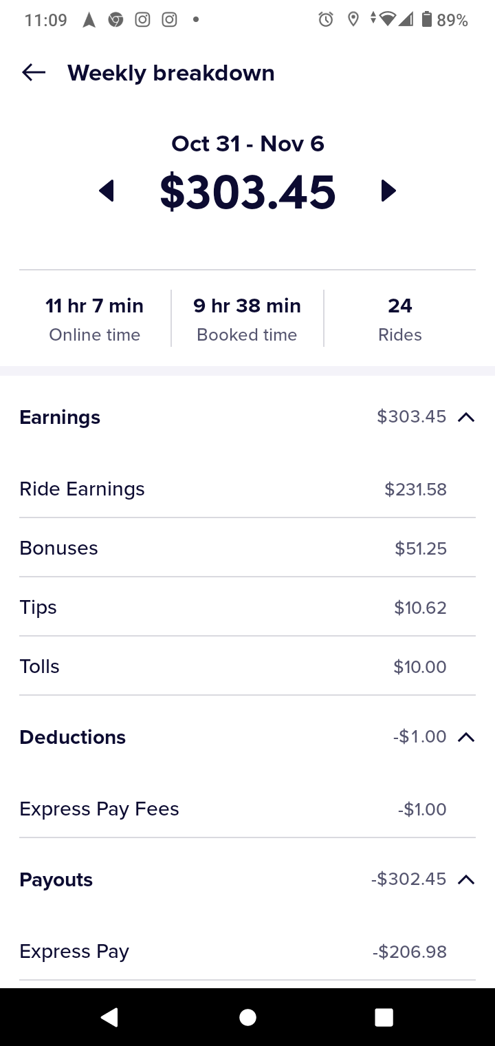 A screenshot of a sample Lyft earnings statement 