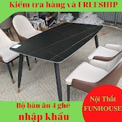 Bộ Bàn Ăn Nhập Khẩu 4 Ghế Mặt Đá Chân Sắt Phong Cách Hiện Đại - Bảo Hành 12 Tháng