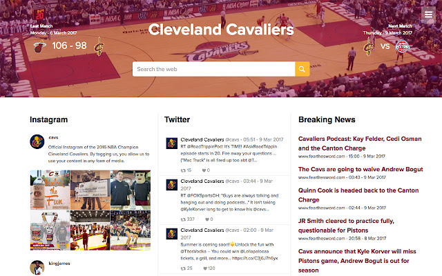 Cleveland Cavaliers by MyTab chrome extension