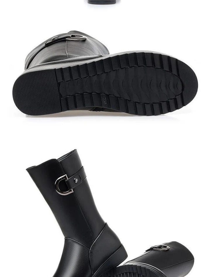 Bottes d'hiver plates antidérapantes en cuir, doublées polaire, thermiques, tube moyen, en coton pour des pieds chauds et sûrs.