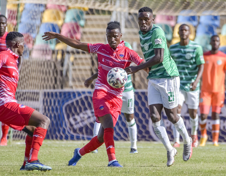 Chippa United’s Thamsanqa Sangweni and Bloemfontein Celtic's Victor Letsoalo in action during their DStv Premiership match on Saturday at Dr Molemela Stadium, in Bloemfontein. The match ended 1-1