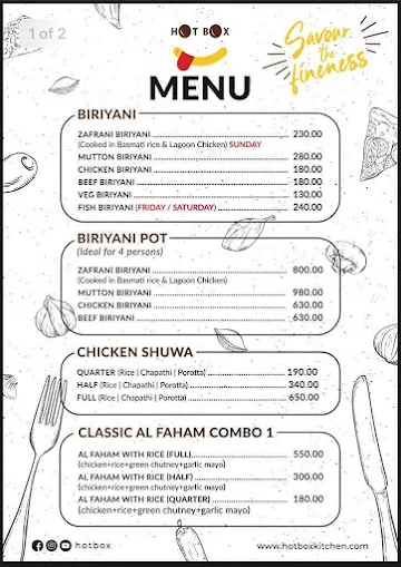 Hot Box menu 