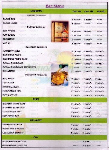 Nandanvan Resort menu 