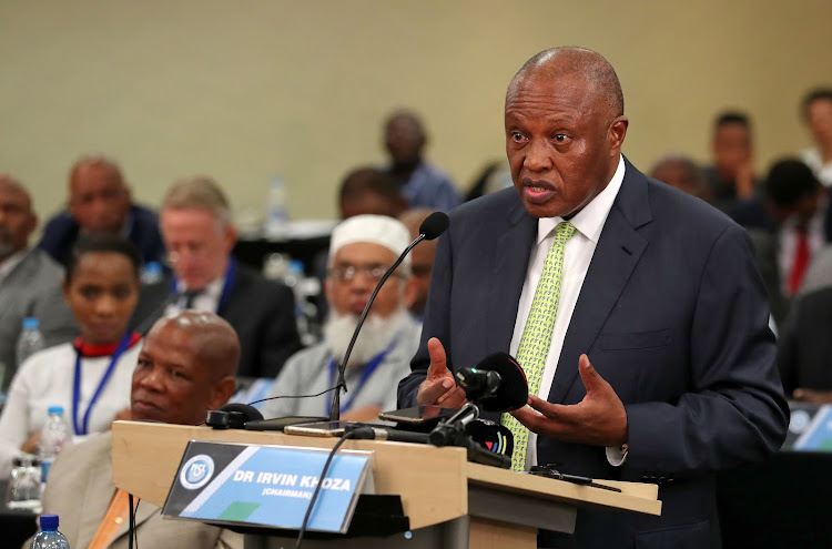 Premier Soccer League chairman Irvin Khoza addresses the media at the League's headquarters in Parktown, north of Johannesburg, on Tuesday January 29 2019.