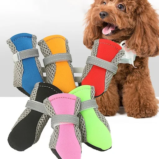 4Pcs Dog Shoes Magic Sticker Closure Breathable Pet Shoes Dog Boots Non-Slip Puppy Booties Footwear For Small Medium Lar