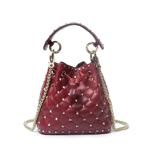 Title 5, Leather Rivets Bucket Bag Diamond Chain Stylish...