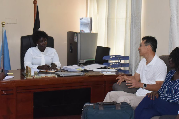 Turkana County Executive for Education hosting JICA’s Representative Murakami Fumiaki in her office Lodwar Turkana County
