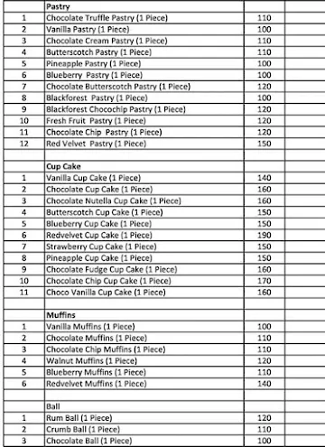 Cake 24X7 menu 